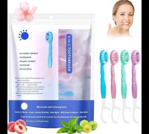Bàn Chải Đánh Răng Dùng Một Lần 5 Trong 1 Với Hạt Làm Sạch Dạng Nổ Kích Thước Du Lịch Tiện Lợi Bao Gồm Nước Súc Miệng Và Chỉ Nha Khoa
