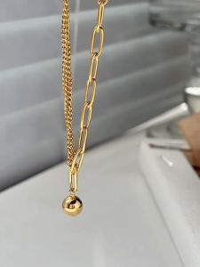 good 999 18K GOLD titanium steel Fashion splicing small golden ball temperament anklet B3402