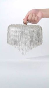 Tassel Rhinestone Bag Dinner Clutch Diamond Bag Textured Handheld Evening Bag for Women
