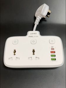2 Way LDNIO Extension Power Socket White UK 3 PIN PLUG Multi-function Independent Switch PD+QC3.0 Fast Charge Travel Household Multiplug Socket Power Strips Universal Wall Extension Cord Power Bar  with Usb with Type C Converter 接线板排插