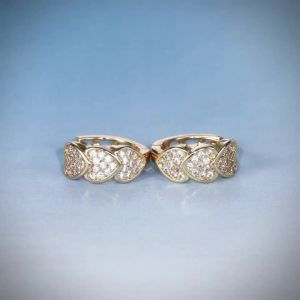 Huitan Gold Color Heart Hoop Earrings Full Paved Dazzling CZ Dainty Exquisite Womens Ear Earrings Bridal Wedding Love Jewelry