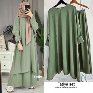 Abaya Fatiya Satu Set Tunik+Rok Jumbo Matt Crinkle Airflow Premium