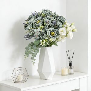 Artificial White Silk Hydrangea Peony Flowers Wedding Bridal Bundle Home Room Table Vases Celebration Decoration DIY Gifts Props