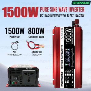 1500W Solar Inverter Pure Sine Wave12V/24V/48V/60V to AC 110V/220V Converter for Refrigerator Coffee Maker Laptop Camping