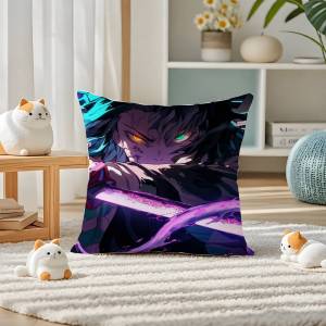 Bandai | Demon Slayer Wind Breathing Art Anime Plush Pillow Cover Soft Short Plush Cushion Cover For Sofa Bedroom Home Decor Gift