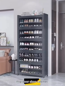 SPACEMADER Carbon Steel Shoe Cabinet Multilayered Flipup Door Shoe Rack With Large Capacity Dustproof and Moisture Proof Shoe Storage Rack Suitable for Hallways