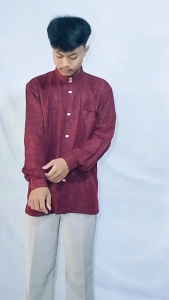 Kemeja Muslimin Kemko Sultan Motif Embos Geometris - Lengan Panjang Bahan Kulit Alpukat Warna-Warni Terbaru