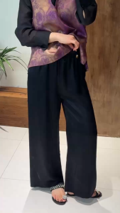 Women New Arrival New Chinese Style Acetate Satin Lustrous Textured Loose Straight Leg Pants With Waist Pony Charm Pendant Casual Trousers
