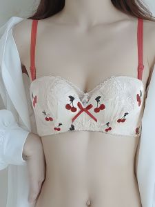 Victoria Bra Set Sweet Girl Style Gathered Small Bra Ultra-Thin Strapless Underwear Women No Steel Ring Nylon Summer 2024