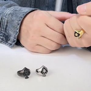 Kemstone Vintage Spade A Rings Mens Silver Gold Plated Black Skull Ring Jewelry