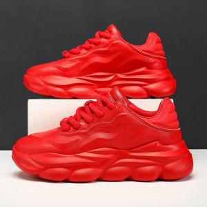 Red Mens Casual Sport Shoes 2025 Snake Year Limited Edition Dad Shoes Comfortable Breathable Mesh Inner Lining Shock Absorption