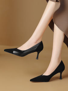 รองเท้าส้นสูงหัวแหลมแบบสวมหัวผูกเชือกสำหรับผู้หญิง ฤดูใบไม้ผลิและฤดูใบไม้ร่วง รองเท้าส้นสูงแบบสวมหัวผูกเชือกแบบเก๋ไก๋และสง่างาม