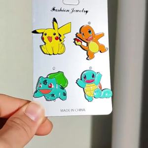 Bandai | Anime Pokemon Characters Enamel Brooch Badge 4Pcs Pikachu Charmander Squirtle Bulbasaur Figure Lapel Pins Gifts for Kids Fans