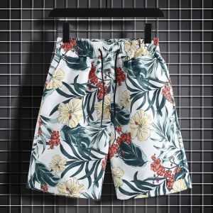 Hawaii Beach Shorts Mens Vacation Wear Ice Silk Quick Dry Water Soluble Five-Quarter Length Fashion Set Youth Short Sleeve Shirt