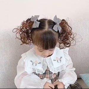 AIDA 2pieces Curl Wig Foe Bow Hair Pin Ribbon Bowknot Hairpin Baby Girl Children Rambut Busur Kanak 儿童蝴蝶结发夹女童小孩公主