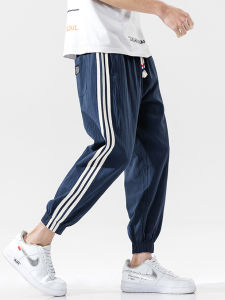 Mens Casual Cotton Linen Sports Pants Thin Breathable Summer New Style Nine Points Loose Fit Trousers Youth Fashion Trend