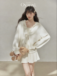 OUYANGXI | Áo Hoodie Có Dây Nơ Be