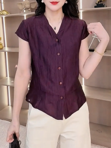 QINGNAER | Stylish Chic V-Neck Slim Short Sleeve Shirt for Women