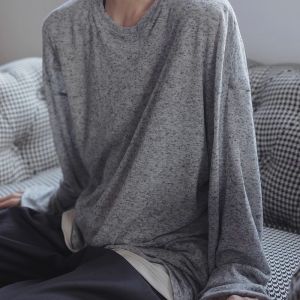 K-style Frayed Bottoming Shirt Long Sleeves T-shirt Lightweight Breathable Sun Protection Blouse Knitting Men Summer American Lightly Mature