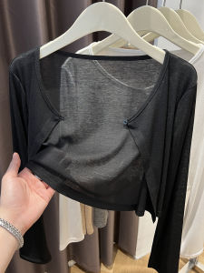 Ice Silk Sun Protection Knitted Cardigan Womens Summer Thin Strap Vest Outer Shawl Cover up Short Coat Korean Style Loose Fit