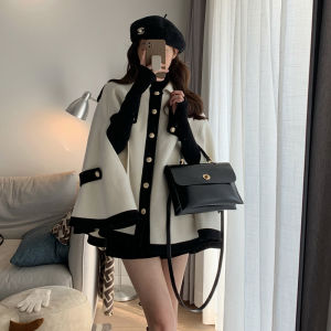 เสื้อคลุมคาร์ดิแกนผ้าขนสัตว์คอตตอนสไตล์ฝรั่งเศสสำหรับผู้หญิง ฤดูใบไม้ร่วง/ฤดูหนาว เสื้อคลุมคาร์ดิแกนทรงหลวมสไตล์ฮิปฮอปสั้น