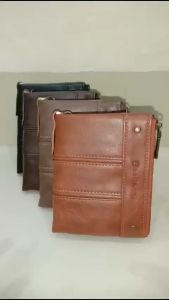 Baellerry Dompet Uang Lipat Zipper D3230 Anti Copet / Maling RFiD Dengan Rantai Panjang Bahan Kulit PU Kilat Lilin Lembut Tebal