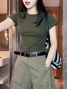 DVDK | Vintage European Style Army Green Fitting Slim Female T-Shirt