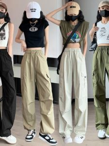 High-Waist Thin Summer Workwear Trousers Womens Quick-Dry Straight-Leg Casual American Style Harajuku Sports Pants
