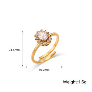 Waterproo Oval Floral Shape Cubic Zirconia Green Black Clear Stone Rings For Party Adjustable Stainless Steel Rings For Women