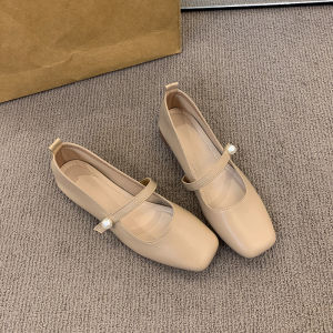 Fashionable Mary Jane Flat Bottom Shoes for Women Spring 2025 Square Head Gentle Opening Low Heel Soft Rubber Sole Shoes