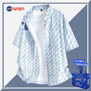 NASA Collaborative Lightweight Short Sleeve Casual Beach Shirt for Men Summer Thin Loose Couple Style Travel Shirt Ice Sensation