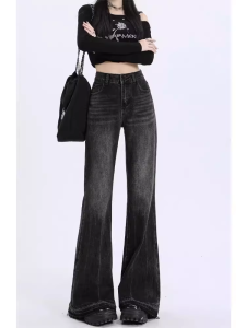 American Retro High Waist Bell Bottom Jeans Womens Loose Fit Summer Denim Pants Anti-Wrinkle Long Trousers Bell Pants