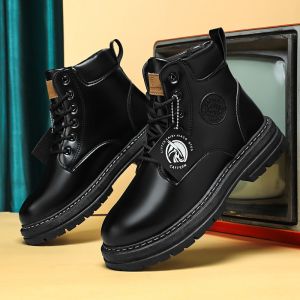 Black Martin Boots Mens Size 48 Winter 46 High Top British Style Retro Plus Size 47 Combat Thick Sole Working Boots