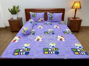 Bộ ga giường Drap nệm Thun Lạnh Hàn Quốc 4 món họa tiết Helo Kitty (1 ga bọc + 2 vỏ gối nằm + 1 vỏ gối ôm)