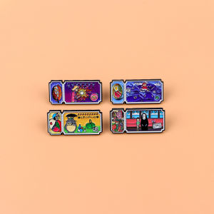 Potdemiel | 4pcs/Set Classic Anime Movie Ticket Enamel Pin Cute Cat Brooches For Lapel Pins Badge on Backpack Accessories Jewelry Fans Gift