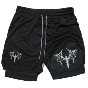 Spiked Cross Design 2026 Mens 2-in-1 Shorts Training Fitness Phone Pocket Quick-dry Breathable Workout Performance Sportswear