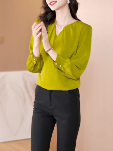 TTQQ Chiffon V-neck Shirt Womens Fashion Bottoming Shirt Womens Top