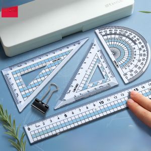 Deli Student Ruler Set Four-Piece Triangle Protractor Multifunctional Straight Ruler Soft Ruler Geometry Drawing Tools Learning Stationery
