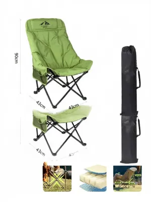 LULINKE | Portable Folding Recliner Chair Outdoor Camping Sleep Chair High Backrest Moon Shaped Lightweight Chair for Office Nap And Camping