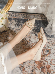 Elegant Pointed Toe High Heels Womens Shoes Comfortable Thin Stiletto Wedding Shoes Large Size French Style for Bridesmaids 41-43