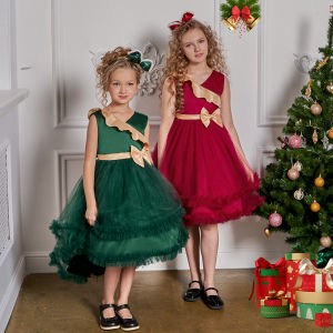 MQATZ Christmas Girls flower Princess Dress Birthday Party Vestidos Kids Clothes Children Elegant Wedding Ball Gown Formal Clothing T5531