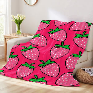 Beast Kingdom | Pink Strawberry Print Winter And Summer French Plush Blanket Soft And Fluffy Comfortable Wool Blanket Sofa Ideal Gift