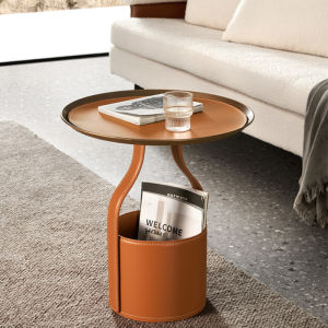 Italian Minimalist Storage Saddle Leather Side Table