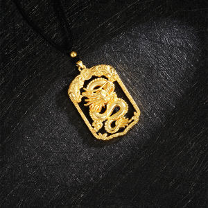 Kemstone Mens Draon Necklace Gold Plated Square Hollow Out Pendant Necklace Jewelry Gift
