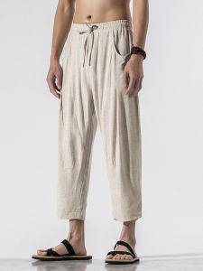 Quần Dài Thường Ngày Bằng Vải Lanh Cotton Mỏng Mùa Hè 2025 Cho Nam Quần Dài Tám Điểm Rộng Rãi Quần Ngắn Mùa Hè