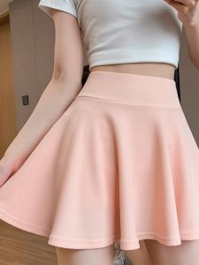 Solid-colored High-waisted Casual Pleated Skirt Street Style Mid-waist A-line Skirt for Young Women in Their 20s