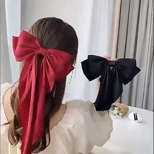 Klip Rambut Tunduk Fabrik Warna Pepejal Wanita Pita Panjang Rambut Berikat Separuh Aksesori Rambut Klip Musim Bunga Elegan