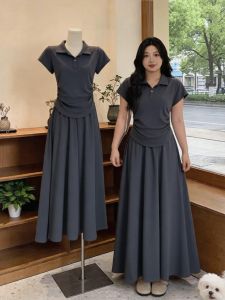 Bộ Đồ Mỏng Hè Cổ Polo Áo T Tay Ngắn và Chân Váy Dành cho Người Béo