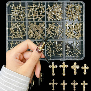 1 กล่อง ของตกแต่งเล็บรูปไม้กางเขนแบบมินิมอล ทำจากโลหะผสมทองคำบริสุทธิ์ สไตล์เรโทร 3 มิติ ประดับด้วยคริสตัลขนาดเล็ก สำหรับตกแต่งเล็บด้วยตัวเอง