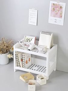 Desktop Double-Layer Stationery Storage Rack Dormitory Small Hollow Rack Mini Household Bathroom Cosmetic Rack